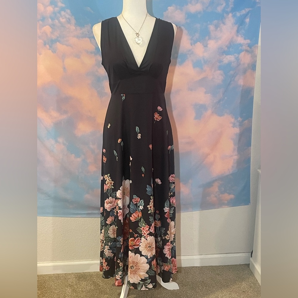 Romantic Floral Black Maxi Dress